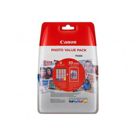 Canon Cli571 Pack De 4 Cartuchos De Tinta Originales - 50 Hojas De Papel...