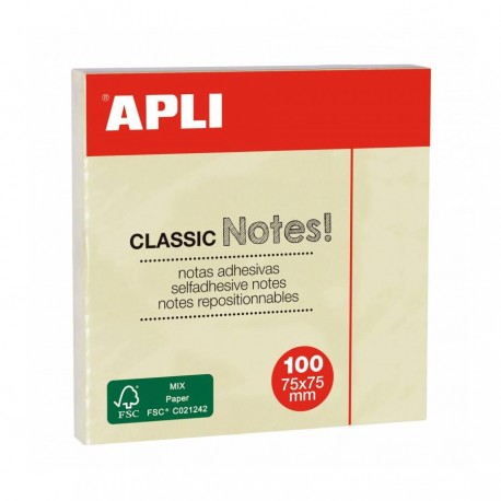Apli Classic Bloc De 100 Notas Adhesivas 75 X 75 Mm - Color Amarillo