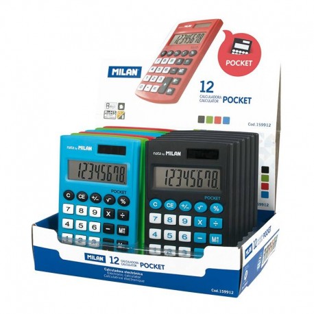 Milan Pocket Expositor Con 12 Calculadoras De Bolsillo - 8 Digitos - Tac...