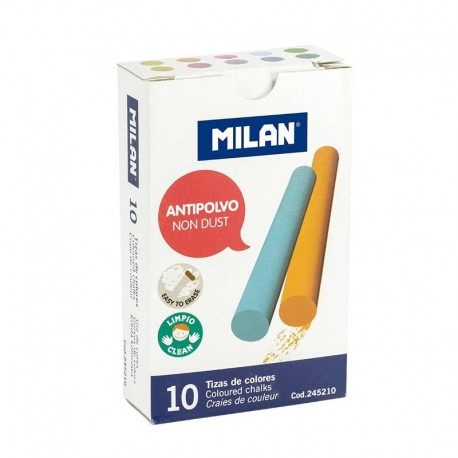 Milan Pack De 10 Tizas De Colores - Redondas - Antipolvo - No Contienen ...