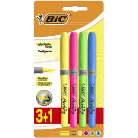 Bic Highlighter Grip Pack De 4 Marcadores Fluorescentes - Tinta Con Base...