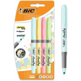 Bic Highlighter Grip Pack De 4 Marcadores Fluorescentes Pastel - Tinta C...