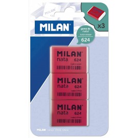 Milan Nata 624 Pack De 3 Gomas De Borrar Rectangulares - Plastico - Suav...