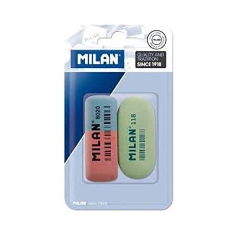 Milan Pack De 2 Gomas De Borrar¸ 1xgoma 8020 Biselada Doble Intensidad +...