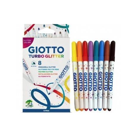 Giotto Turbo Glitter Pack De 8 Rotuladores - Punta Fina 2.8mm - Tinta Al...
