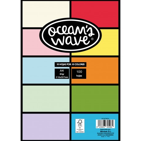 Oceans Wave Pack De 100 Hojas De Colores A4 80gr - Colores Surtidos