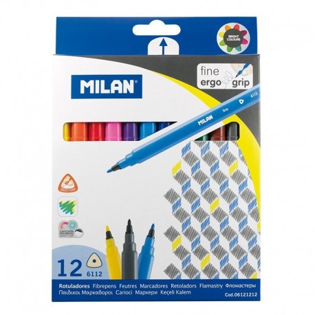 Milan Pack De 12 Rotuladores Triangulares - Punta Fina Conica 2mm - Tint...