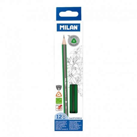 Milan Pack De 12 Lapices De Grafito Triangulares - Mina B De 2.4mm - Res...