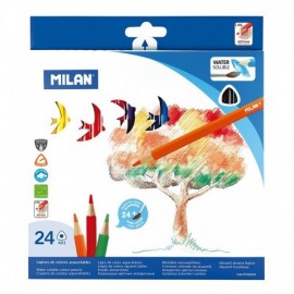 Milan Pack De 24 Lapices Triangulares Acuarelables + Pincel - Mina 2.9mm...