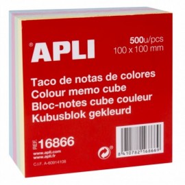 Apli Taco De Notas 100x100mm 500 Hojas - Colores Pastel - Adhesivo De Ca...