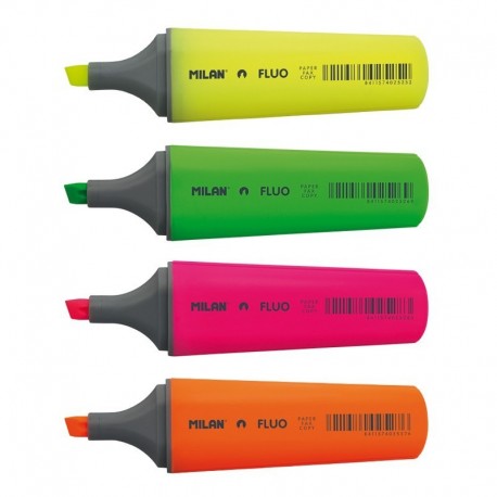 Milan Fluo Pack De 4 Marcadores Fluorescentes - Punta Biselada 1 - 4.8mm...