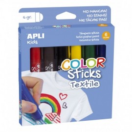 Apli Color Sticks Textil - Pack 6 Unidades De 6g - Colores Surtidos Resi...