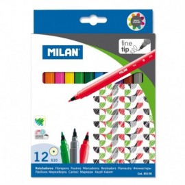 Milan Pack De 12 Rotuladores - Punta Fina De 2mm - Tinta Al Agua - Lavab...