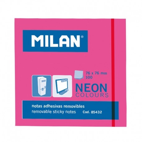 Milan Bloc De 100 Notas Adhesivas - Removibles - 76mm X 76mm - Color Ros...