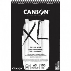 Canson Xl Black Bloc De 40 Hojas Negras 150g A3 - Grano Fino - Espiral M...