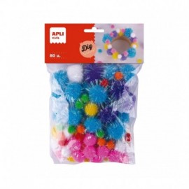 Apli Kids Bolsa De 80 Pompones Glitter - Tamaños 10mm¸ 20mm¸ 25mm - Colo...