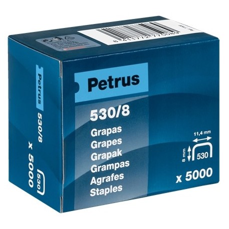 Petrus Caja De 5000 Grapas 530/8 Cobreadas Para Clavadora - Patilla De 8mm