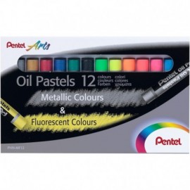 Pentel Oil Pastels Pack De 12 Pasteles Oleo - 6 Metalicos Y 6 Fluorescen...